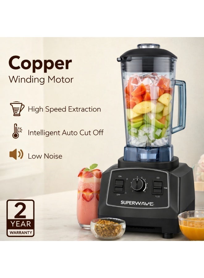 سوبر ويف خلاط SUPERWAVE الاحترافي التجاري SW-2500 – إصدار بريميوم بقدرة 1500 واط، وعاء كبير بسعة 2.0 لتر خالٍ من مادة BPA، أداء عالي السرعة للاستخدام الشاق، حماية من ارتفاع الحرارة، شفرات من الستانلس ستيل - Image 2